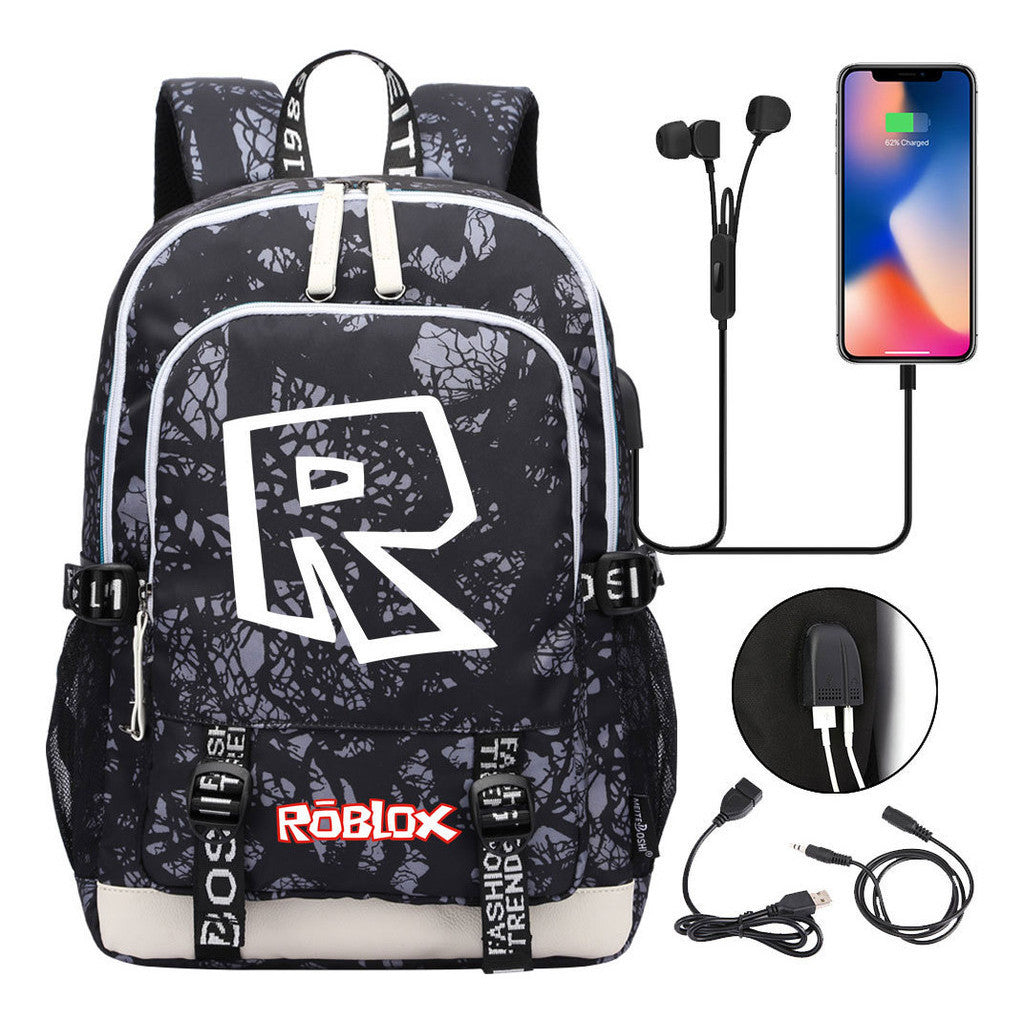 Printed Youth Student Backpack Usb Casual Backpack