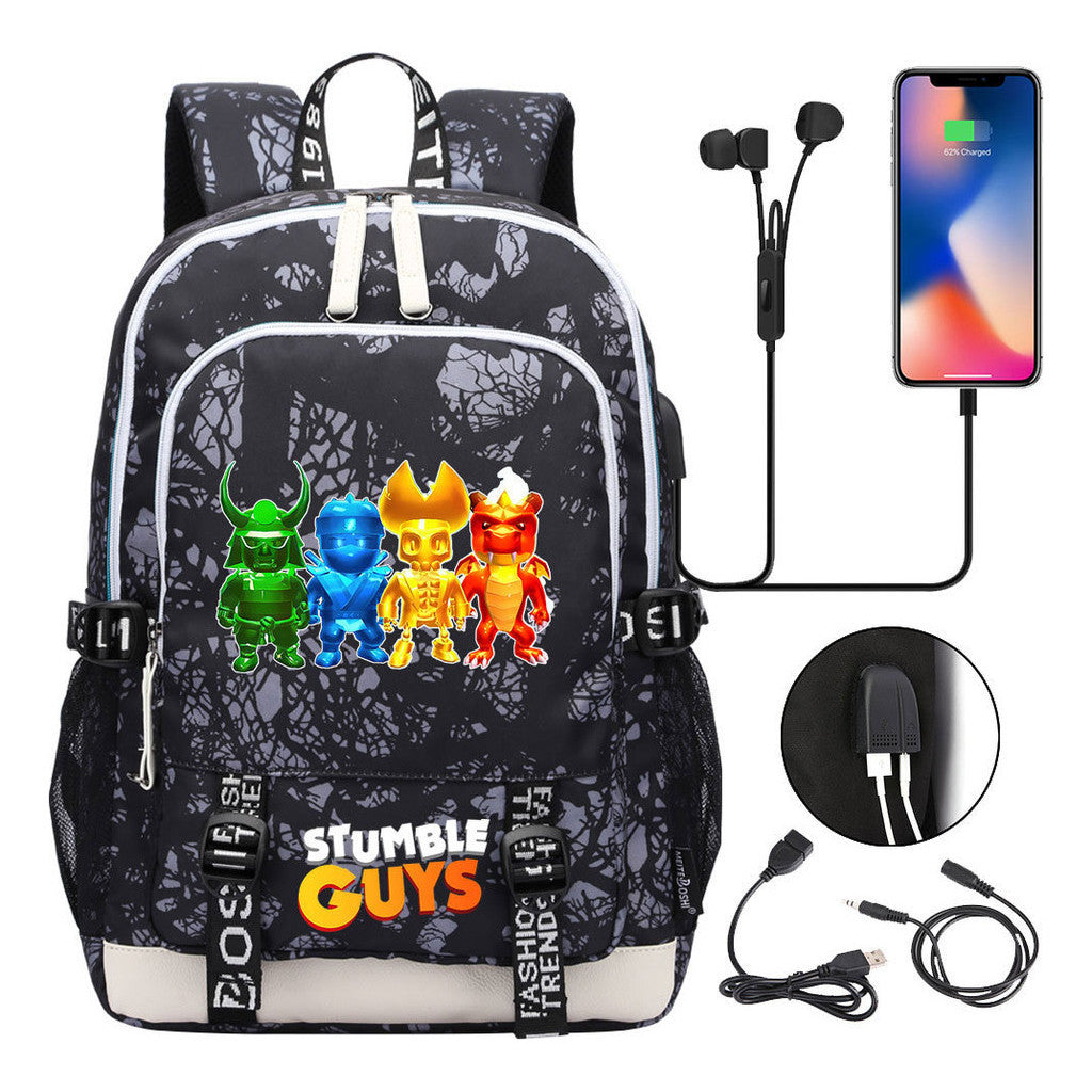 Printed Youth Student Backpack Usb Casual Backpack
