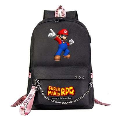 Mario Printed Usb Youth Student Backpack For Men And Women's Leisure Travel Backpack