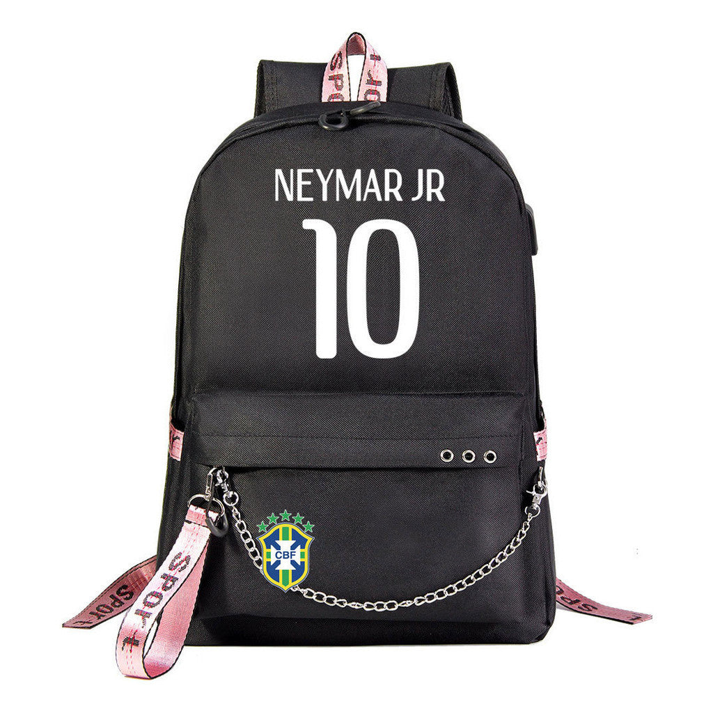 Football Star Neymar Printed Usb Youth Student Backpack For Men And Women's Leisure Travel Backpack