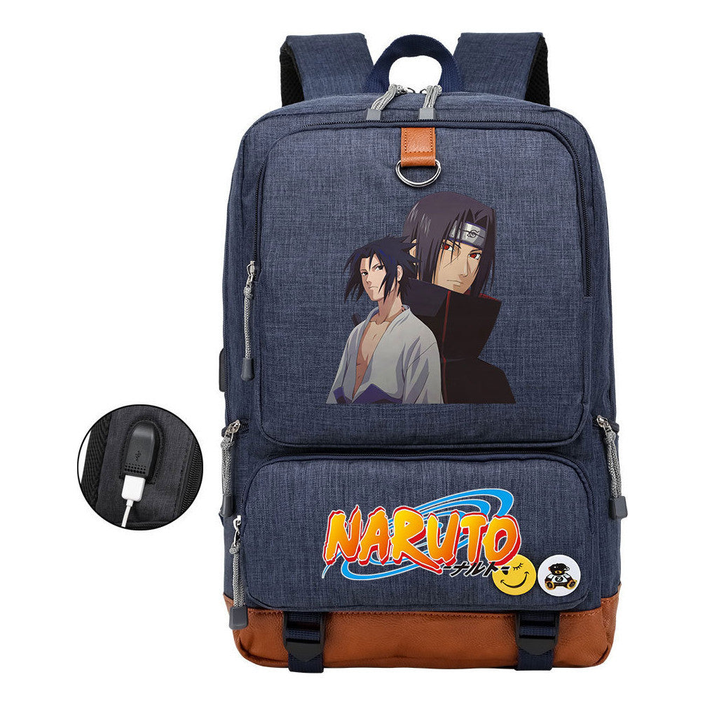 Naruto Print Usb Youth Student Backpack For Men And Women Leisure Travel Backpack
