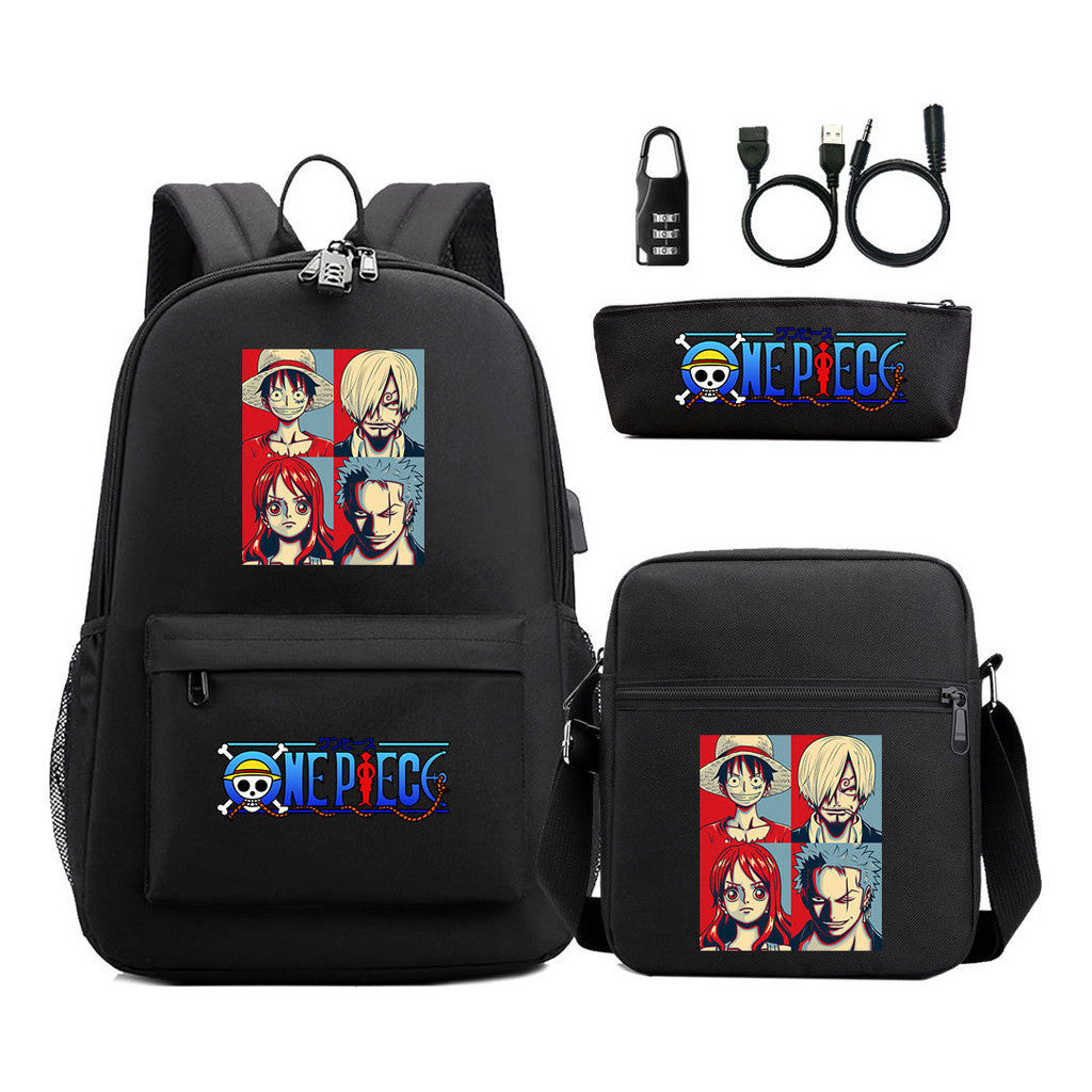 Usb Password Lock Student Backpack Three Piece Set Backpack Set