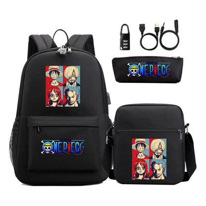 Usb Password Lock Student Backpack Three Piece Set Backpack Set