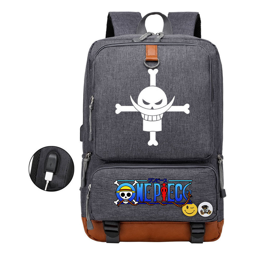 Cartoon Pirate King Printed Usb Student Backpack Leisure Travel Backpack