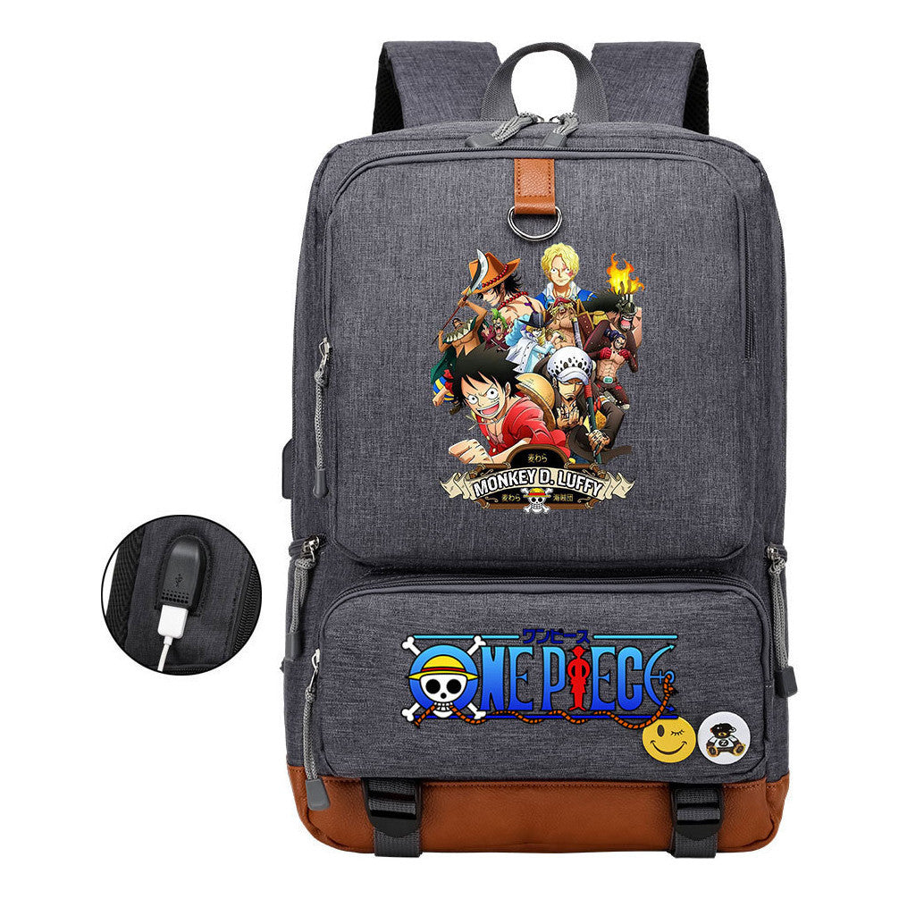 Cartoon Pirate King Printed Usb Student Backpack Leisure Travel Backpack
