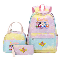 Anime Beauty Girl Warrior Student Girls School Bag Lunch Bag Three Piece Set Backpack Set