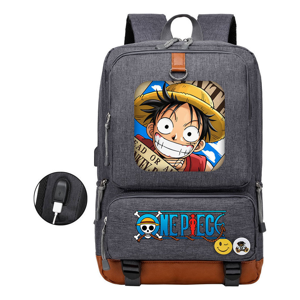Cartoon One Piece Print Usb Youth Student Backpack For Leisure Travel Backpack