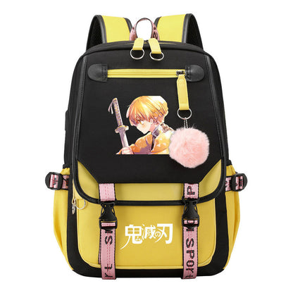 Cartoon Fashion Usb Youth School Bag For Boys And Girls Casual Ribbon Flip Backpack