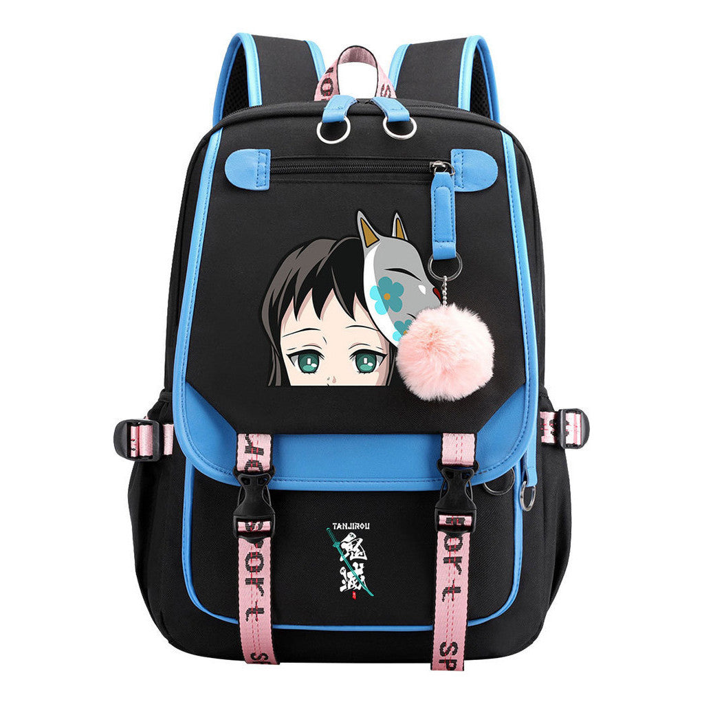 Cartoon Fashion Usb Youth School Bag For Boys And Girls Casual Ribbon Flip Backpack