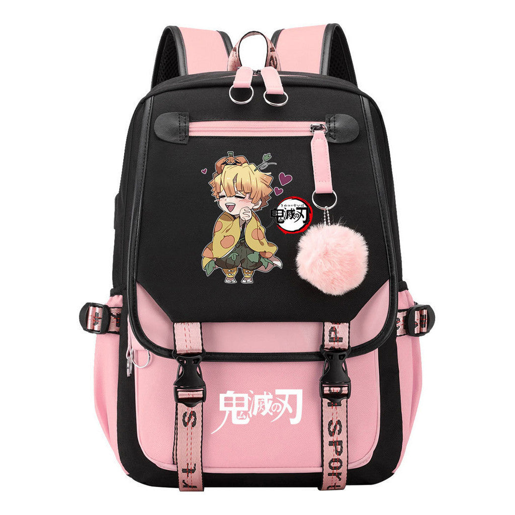 Cartoon Fashion Usb Youth School Bag For Boys And Girls Casual Ribbon Flip Backpack
