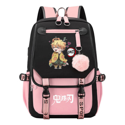 Cartoon Fashion Usb Youth School Bag For Boys And Girls Casual Ribbon Flip Backpack