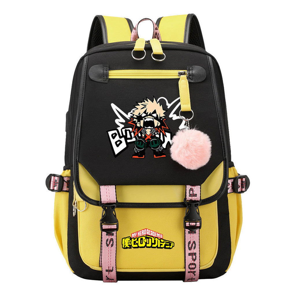 My Heroes Academy Usb Student Backpack For Boys And Girls, Casual Weaving Ribbon Flip Back Backpack