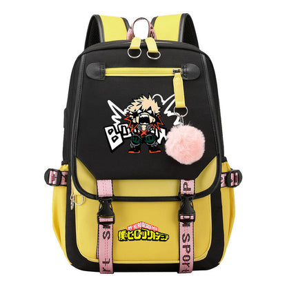 My Heroes Academy Usb Student Backpack For Boys And Girls, Casual Weaving Ribbon Flip Back Backpack