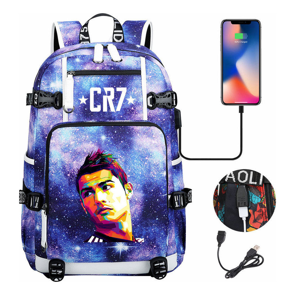 Football Star Cristiano Ronaldo Printed Youth Backpack, Backpack, Leisure Travel Backpack