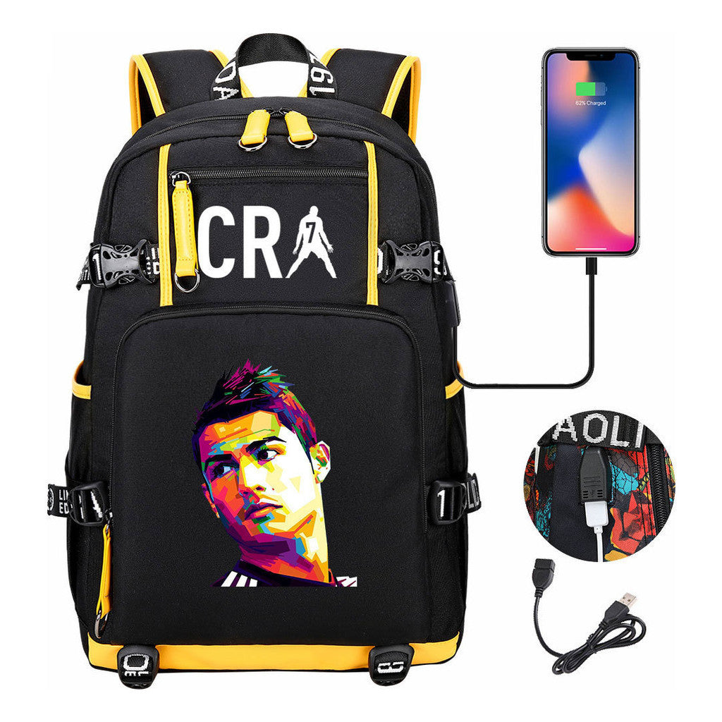 Football Star Cristiano Ronaldo Printed Youth Backpack, Backpack, Leisure Travel Backpack