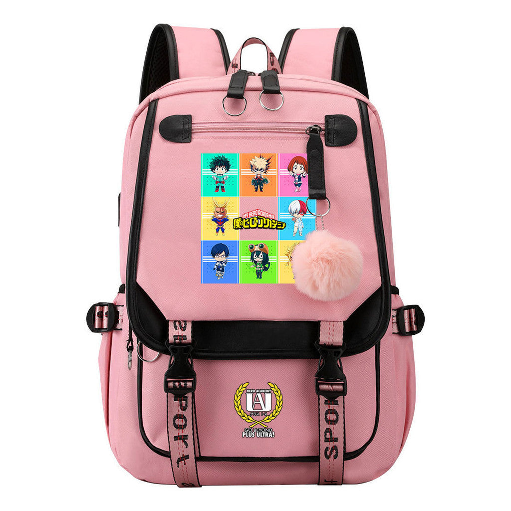 My Heroes Academy Usb Youth Student Backpack With Casual Woven Strap Flip Back Backpack
