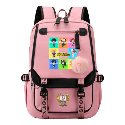 My Heroes Academy Usb Youth Student Backpack With Casual Woven Strap Flip Back Backpack