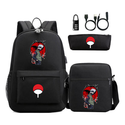 Naruto Usb Password Lock Year Student School Bag Three Piece Set Backpack Set