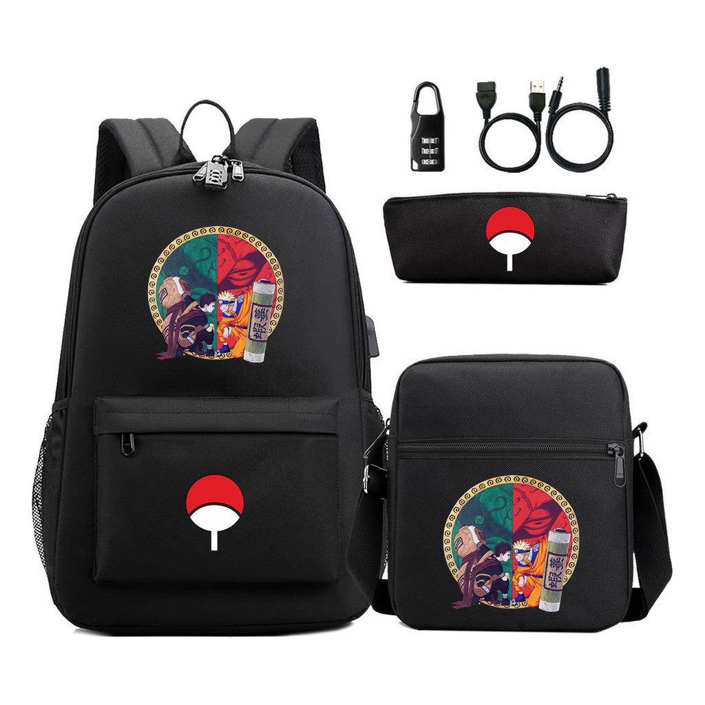 Naruto Usb Password Lock Year Student School Bag Three Piece Set Backpack Set