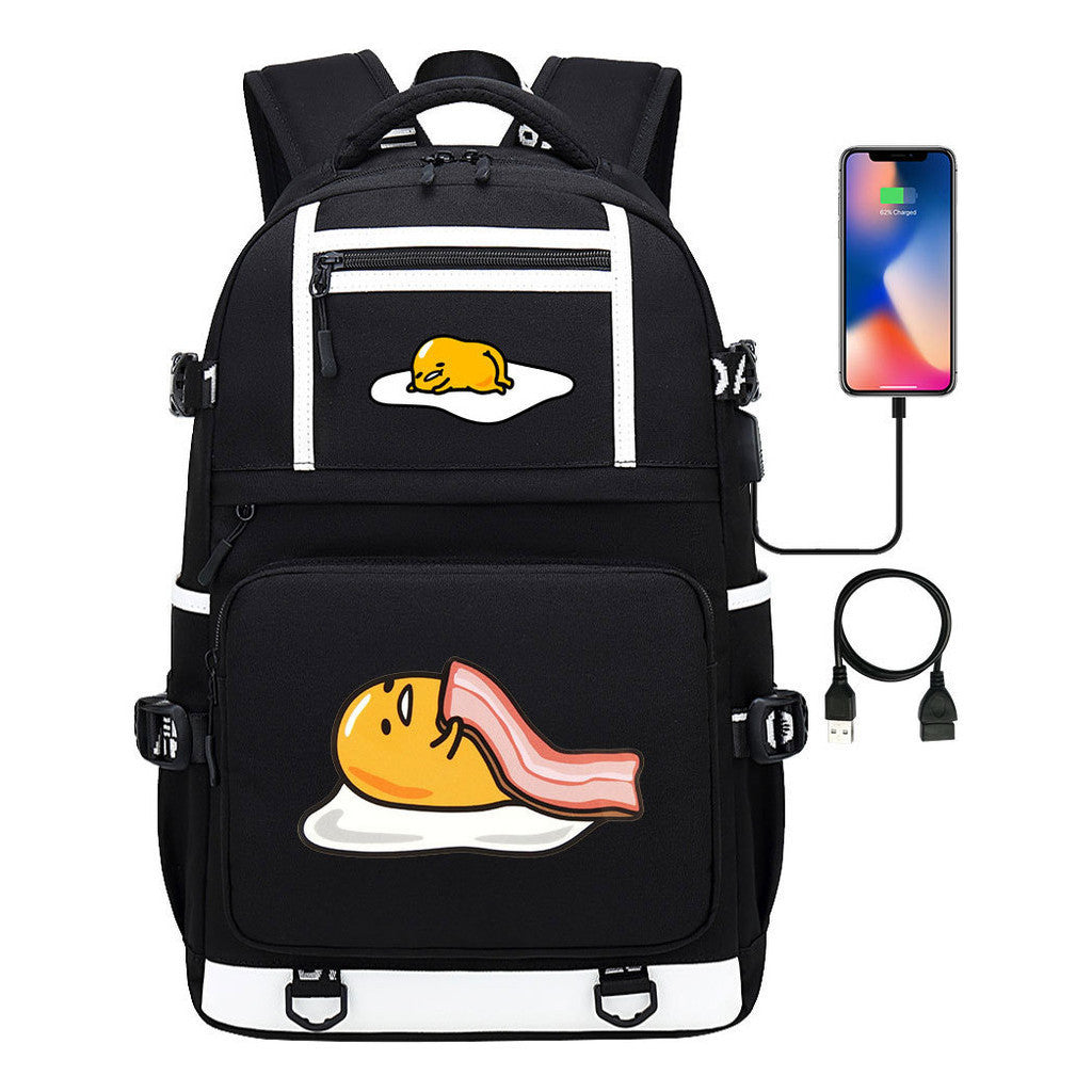Cartoon Comics Lazy Egg Usb Youth Student Backpack Boys And Girls Backpack Leisure Travel Bag