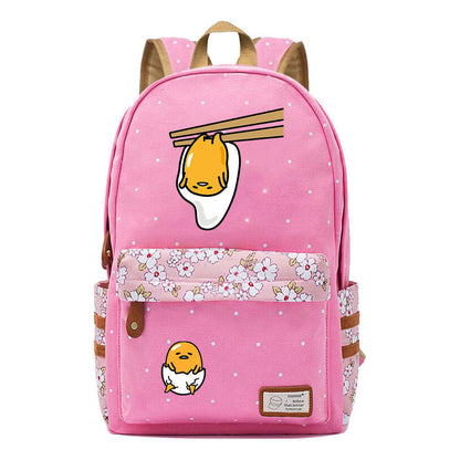 Cartoon Lazy Egg Printed Youth Student School Bag Fragmented Flower Boys And Girls Backpack