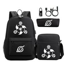 Fashionable Naruto Usb Password Lock Youth Student School Bag Three Piece Backpack Set