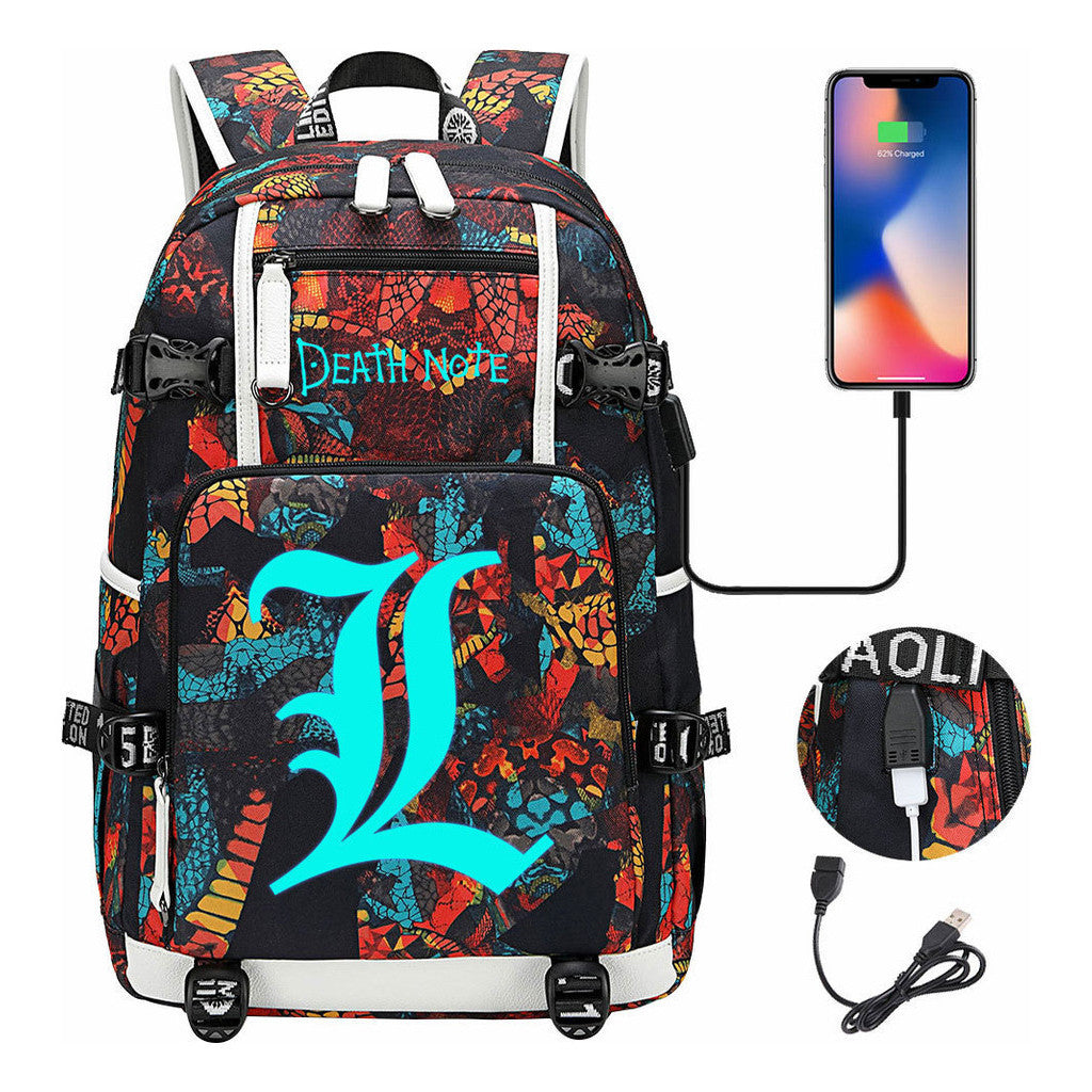Blue Night Light Death Note Usb Youth Student School Bag Men's And Women's Leisure Travel Backpack