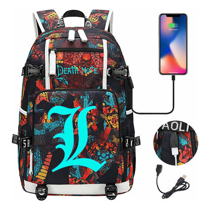 Blue Night Light Death Note Usb Youth Student School Bag Men's And Women's Leisure Travel Backpack