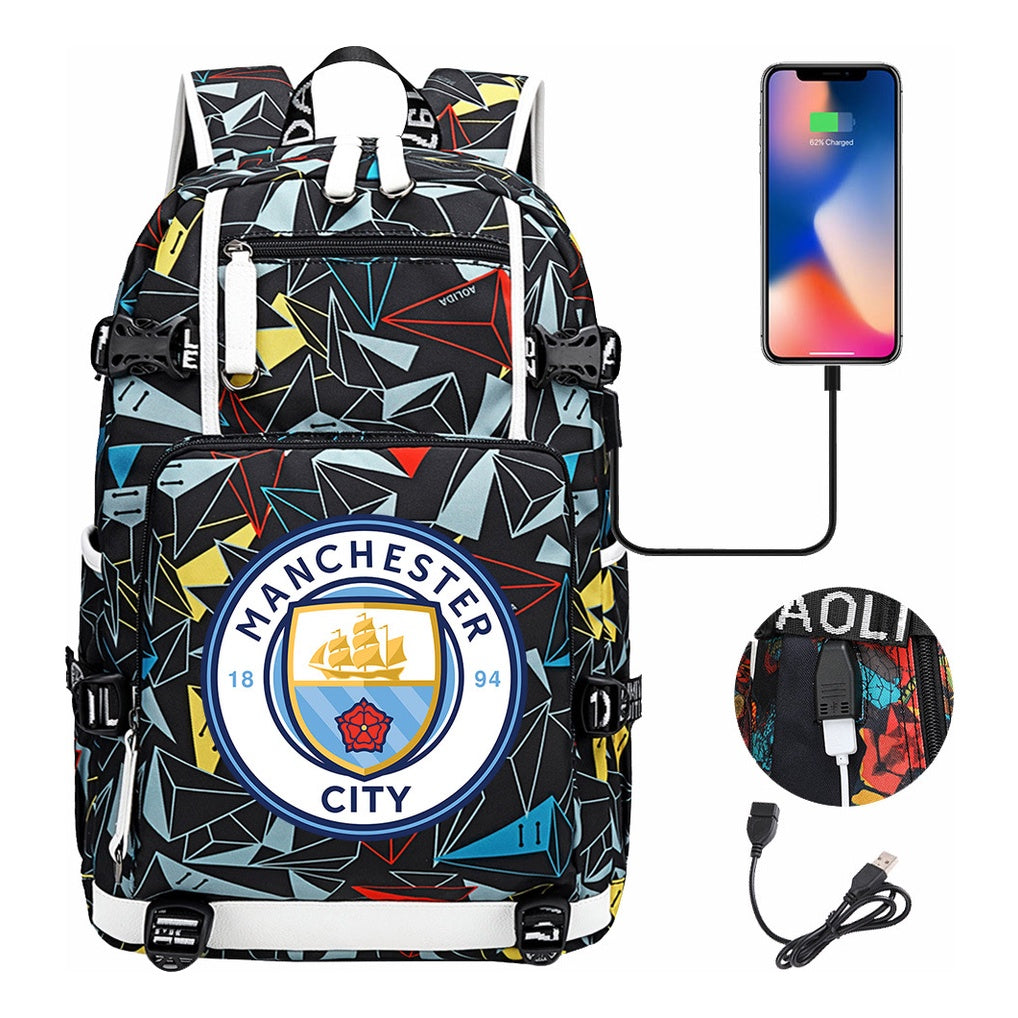 Sports Football Star Usb Printed Youth Student Backpack Leisure Travel Backpack