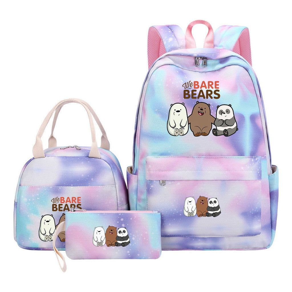 Cartoon Cute Three Cheap Bears Youth Student Girls School Bag Lunch Bag Three Piece Set Backpack Set