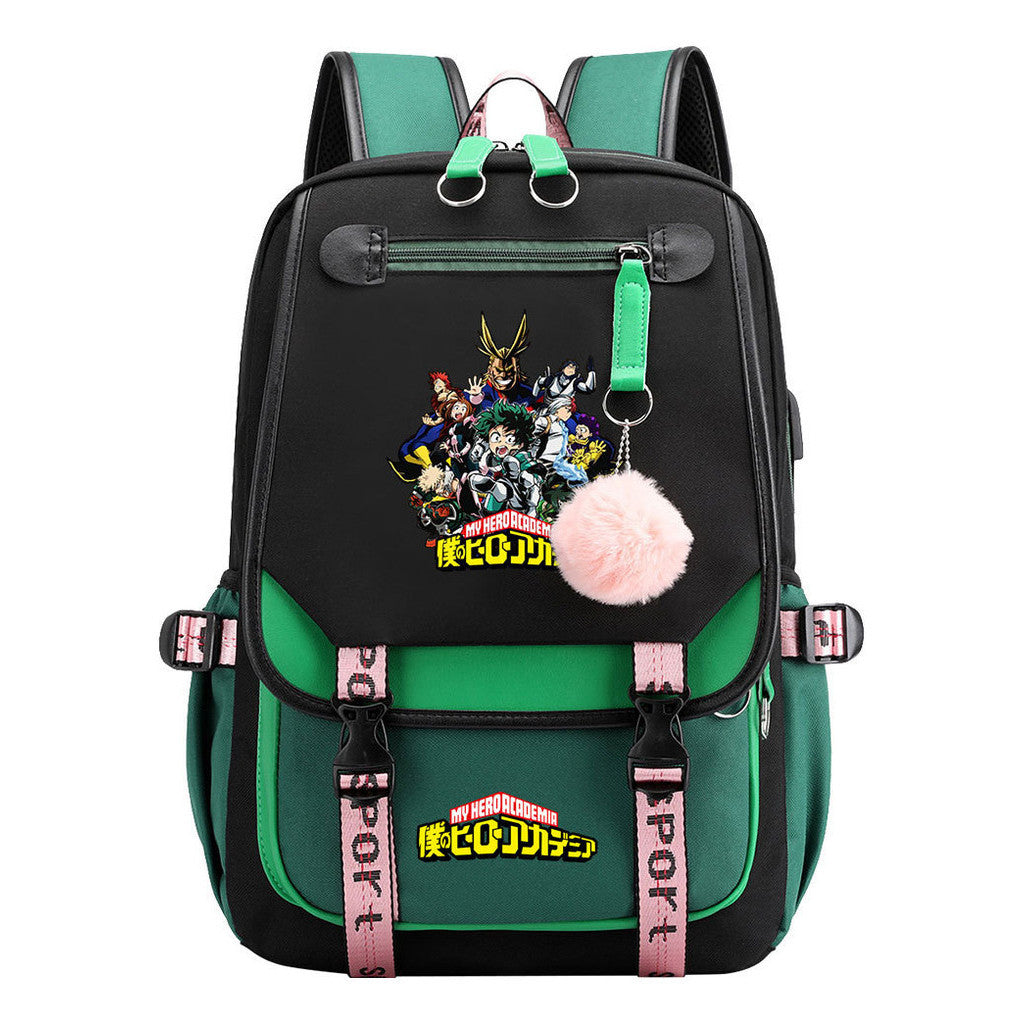Comics My Heroes Academy Usb Youth Student Backpack Men's And Women's Leisure Ribbon Flip Backpack