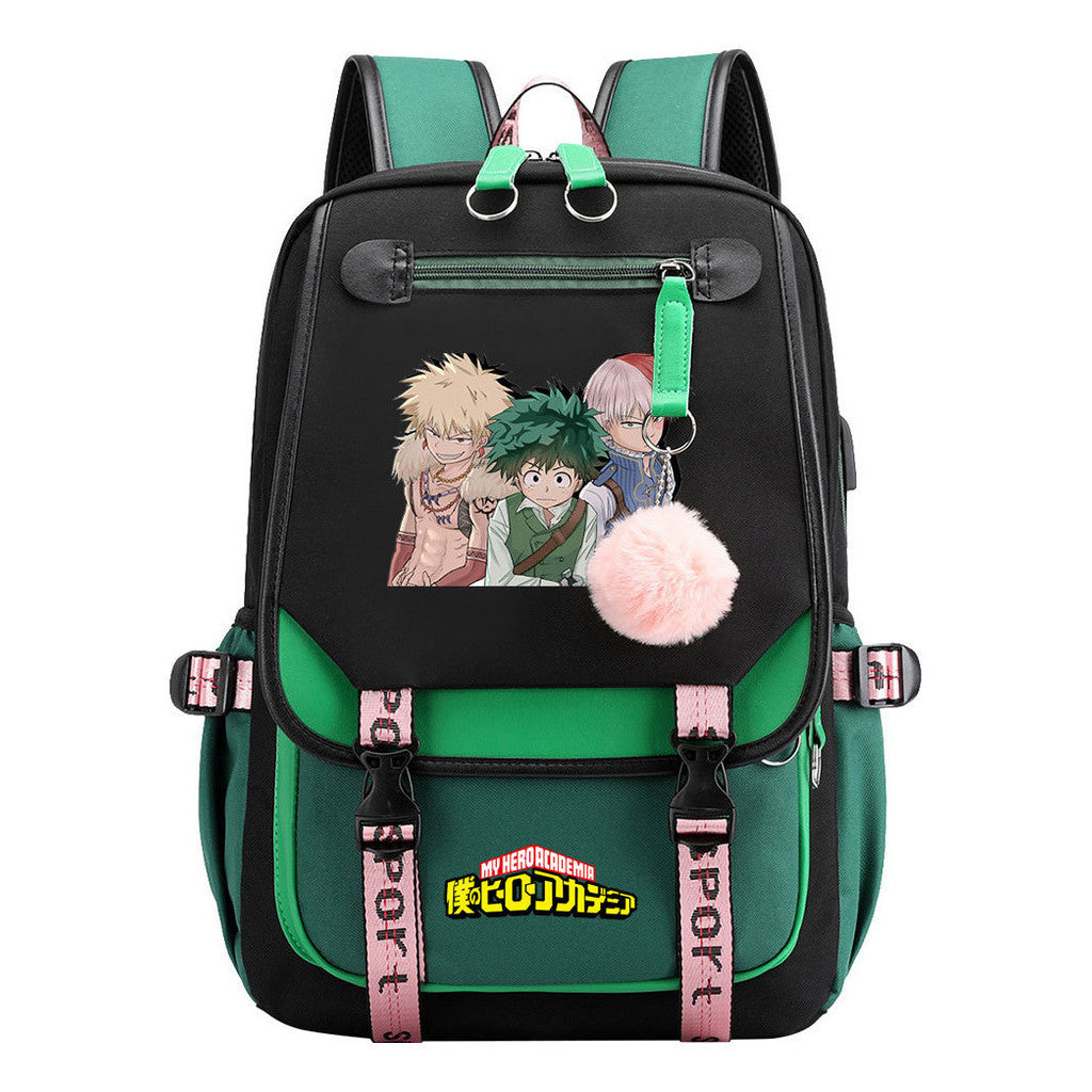 Comics My Heroes Academy Usb Youth Student Backpack Men's And Women's Leisure Ribbon Flip Backpack