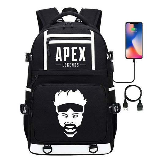 Apex Hero Print Usb Youth School Bag Backpack Leisure Travel Backpack