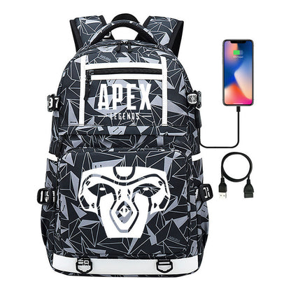 Apex Hero Print Usb Youth School Bag Backpack Leisure Travel Backpack