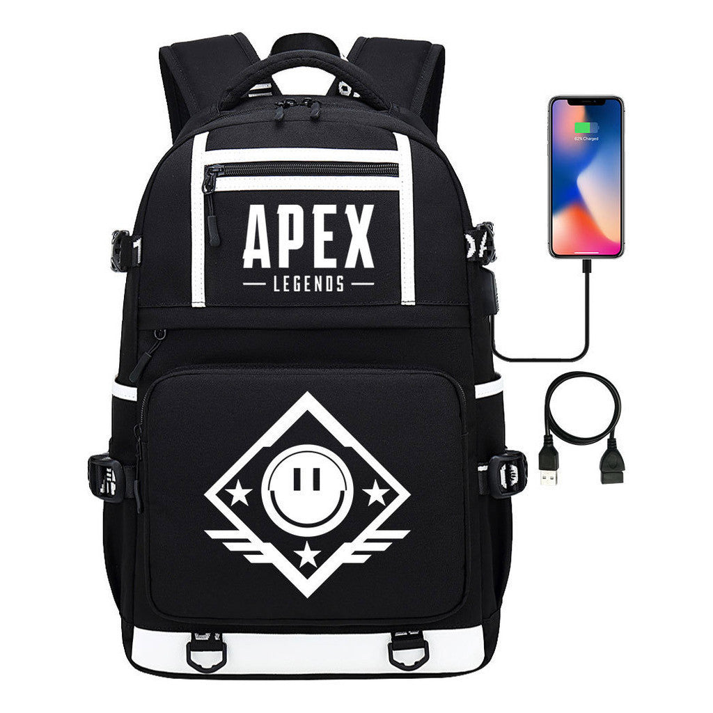Apex Hero Print Usb Youth School Bag Backpack Leisure Travel Backpack