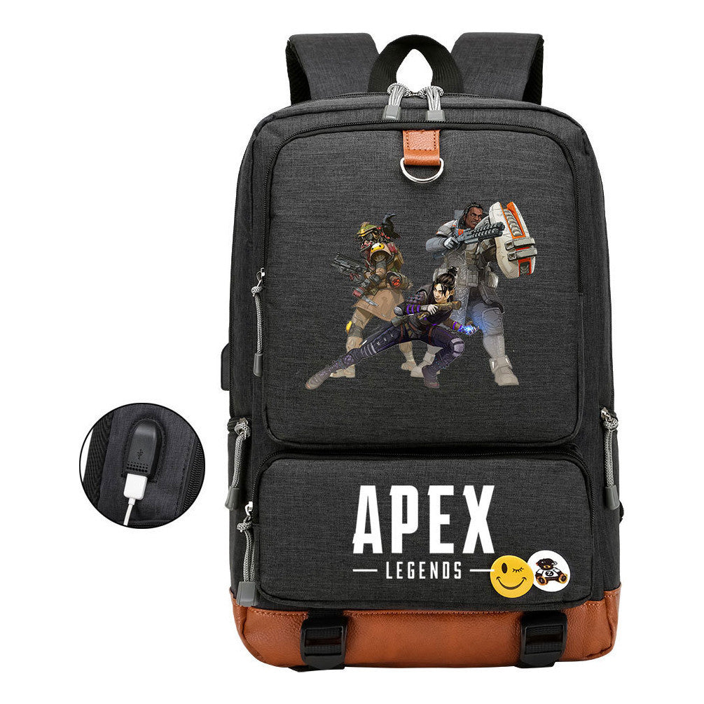 Apex Hero Print Usb Youth School Bag Leisure Travel Backpack