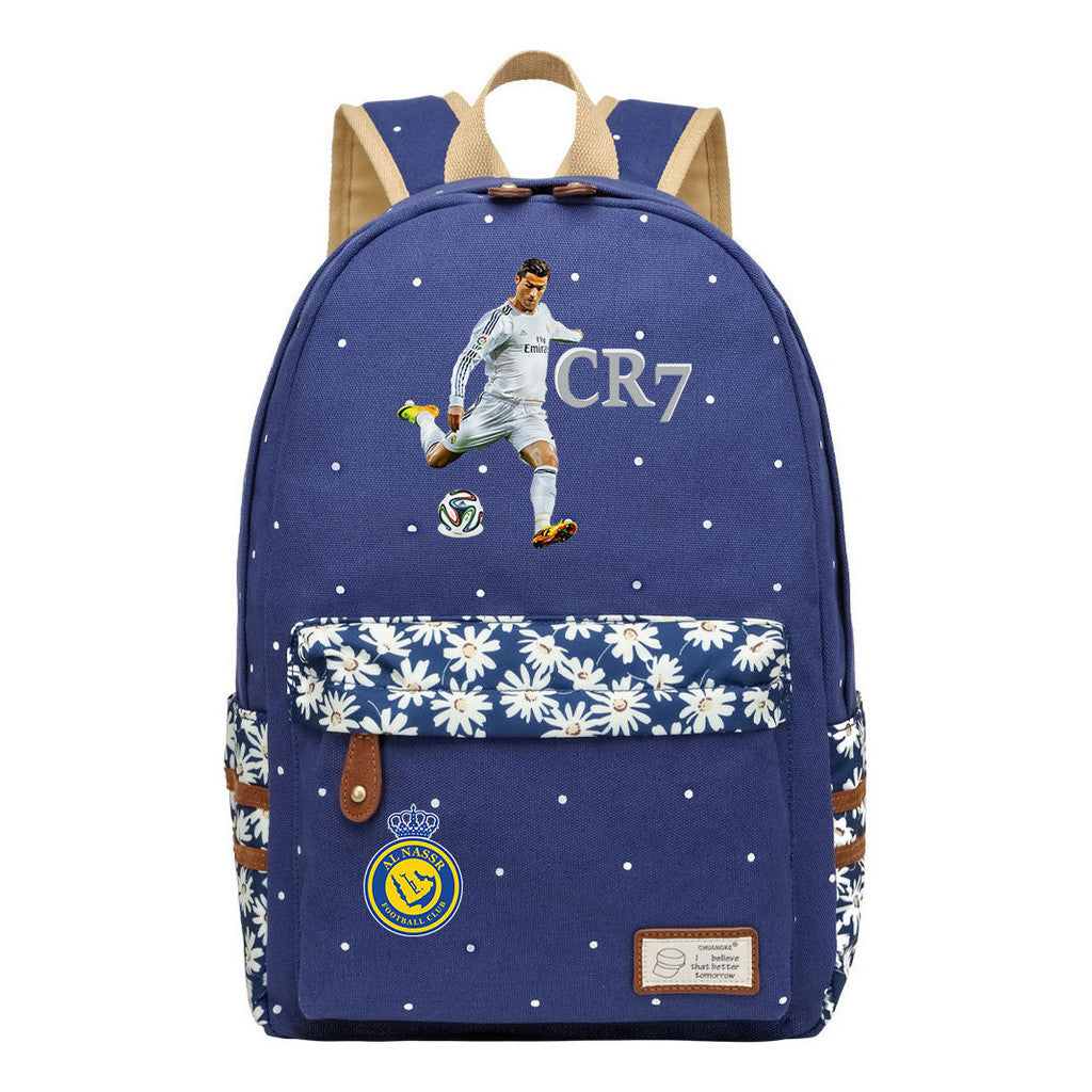 Football Star Cristiano Ronaldo Printed Student Backpack, Floral Casual Backpack