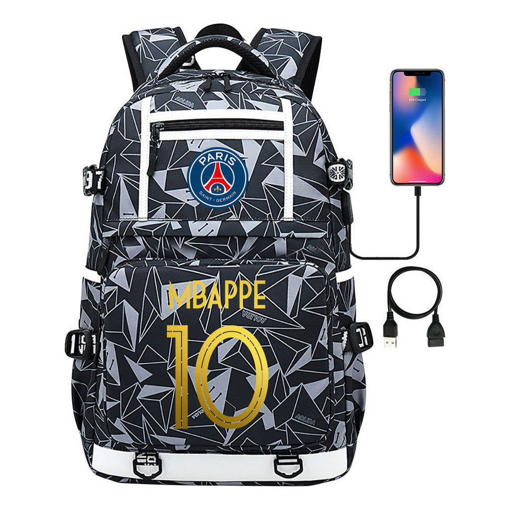 Golden Football Star Mbappe Usb Youth Student Backpack Boy's And Girl's Backpack Leisure Travel Backpack