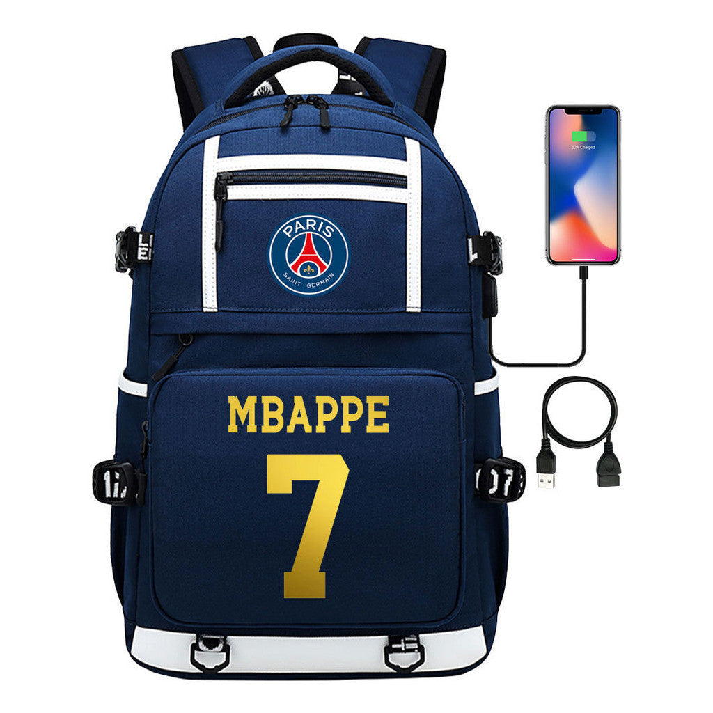 Golden Football Star Mbappe Usb Youth Student Backpack Boy's And Girl's Backpack Leisure Travel Backpack