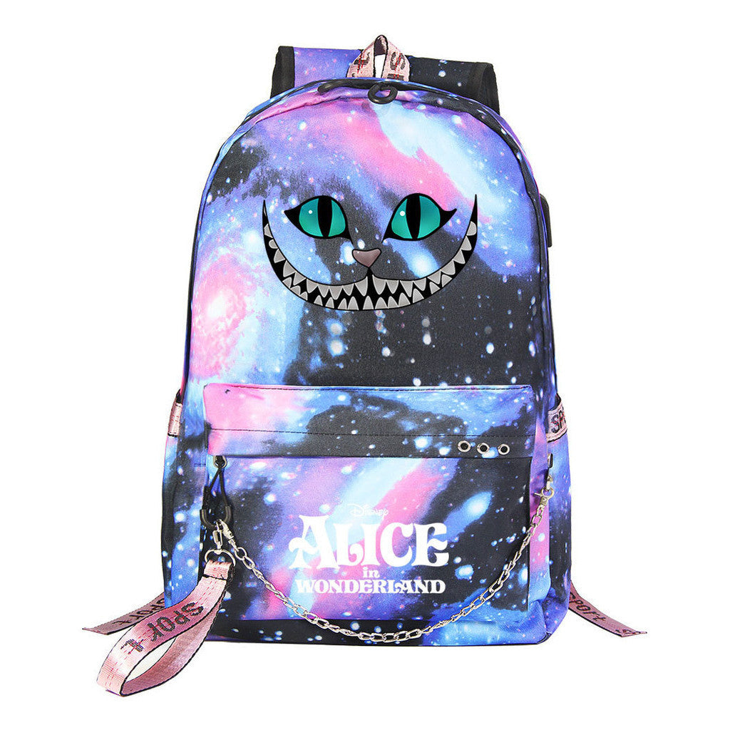 Cheshire Cat Alice's Adventure In Wonderland Youth School Bag Men's And Women's Leisure Weaving Strap Backpack