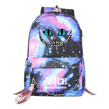 Cheshire Cat Alice's Adventure In Wonderland Youth School Bag Men's And Women's Leisure Weaving Strap Backpack