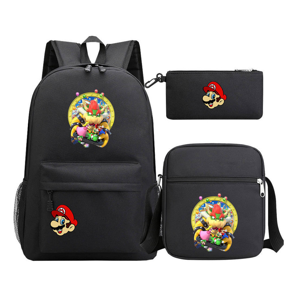 Super Mario Printed Student Backpack Three Piece Set For Men And Women's Backpack Set