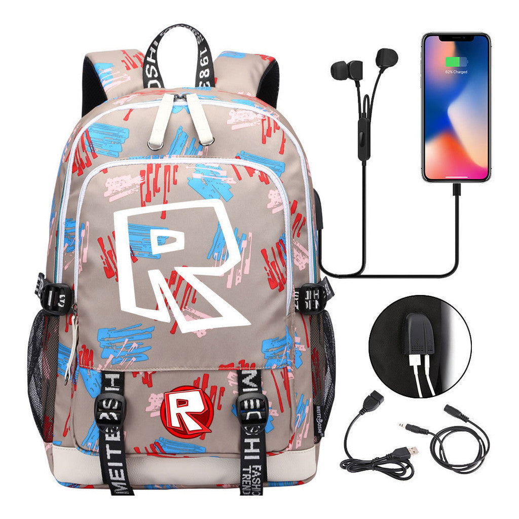 Printed Youth Student Backpack Usb Casual Backpack