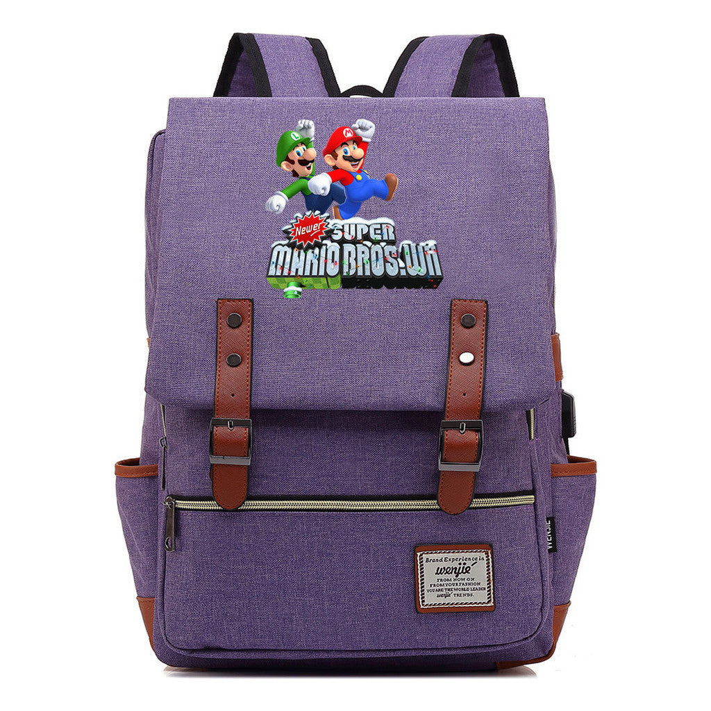 Game Super Mario Youth Student Backpack Usb Casual Backpack
