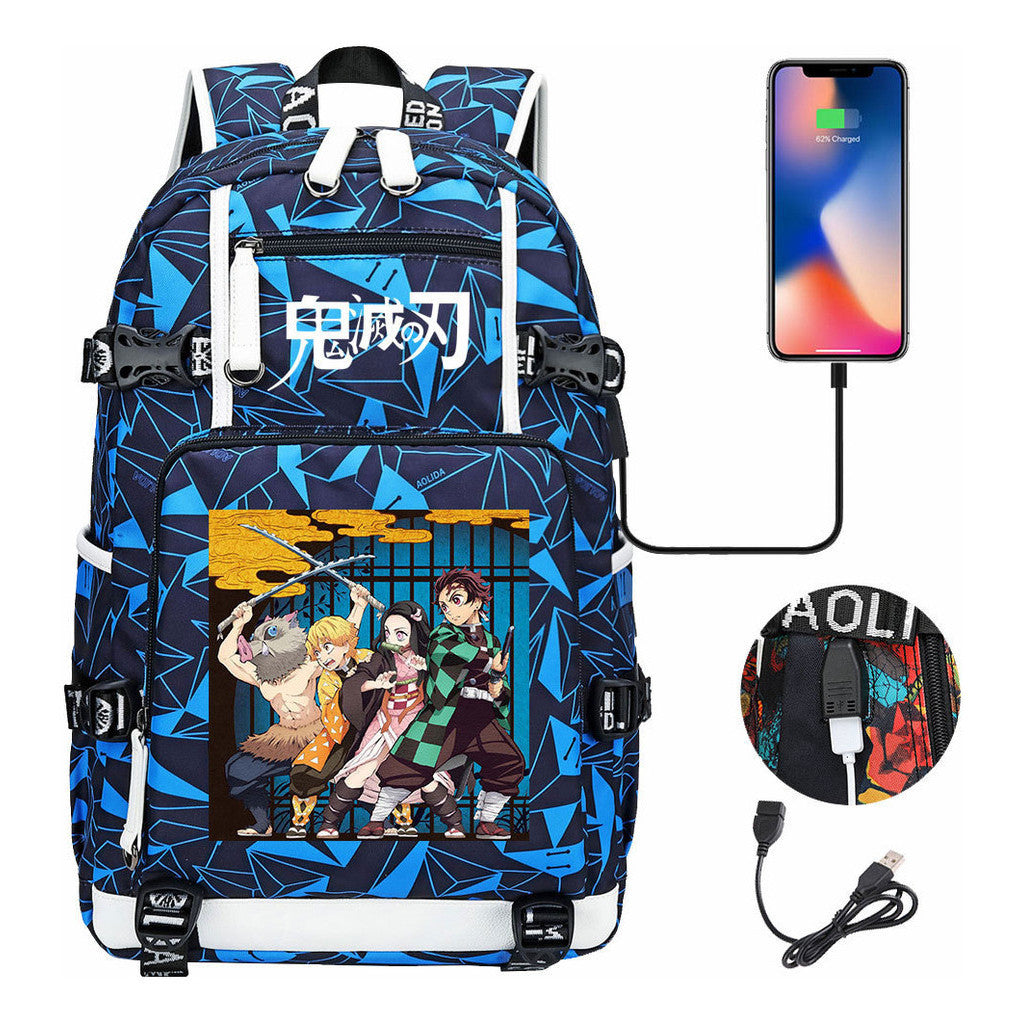 Cartoon Printed Usb Large Capacity Student Backpack For Leisure Travel Backpack