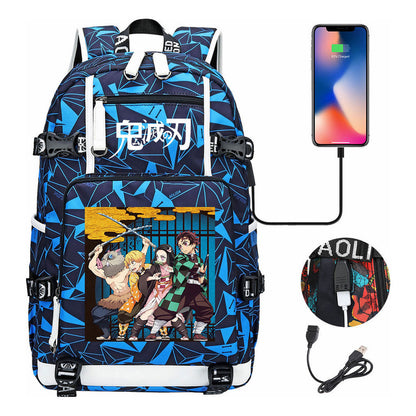 Cartoon Printed Usb Large Capacity Student Backpack For Leisure Travel Backpack