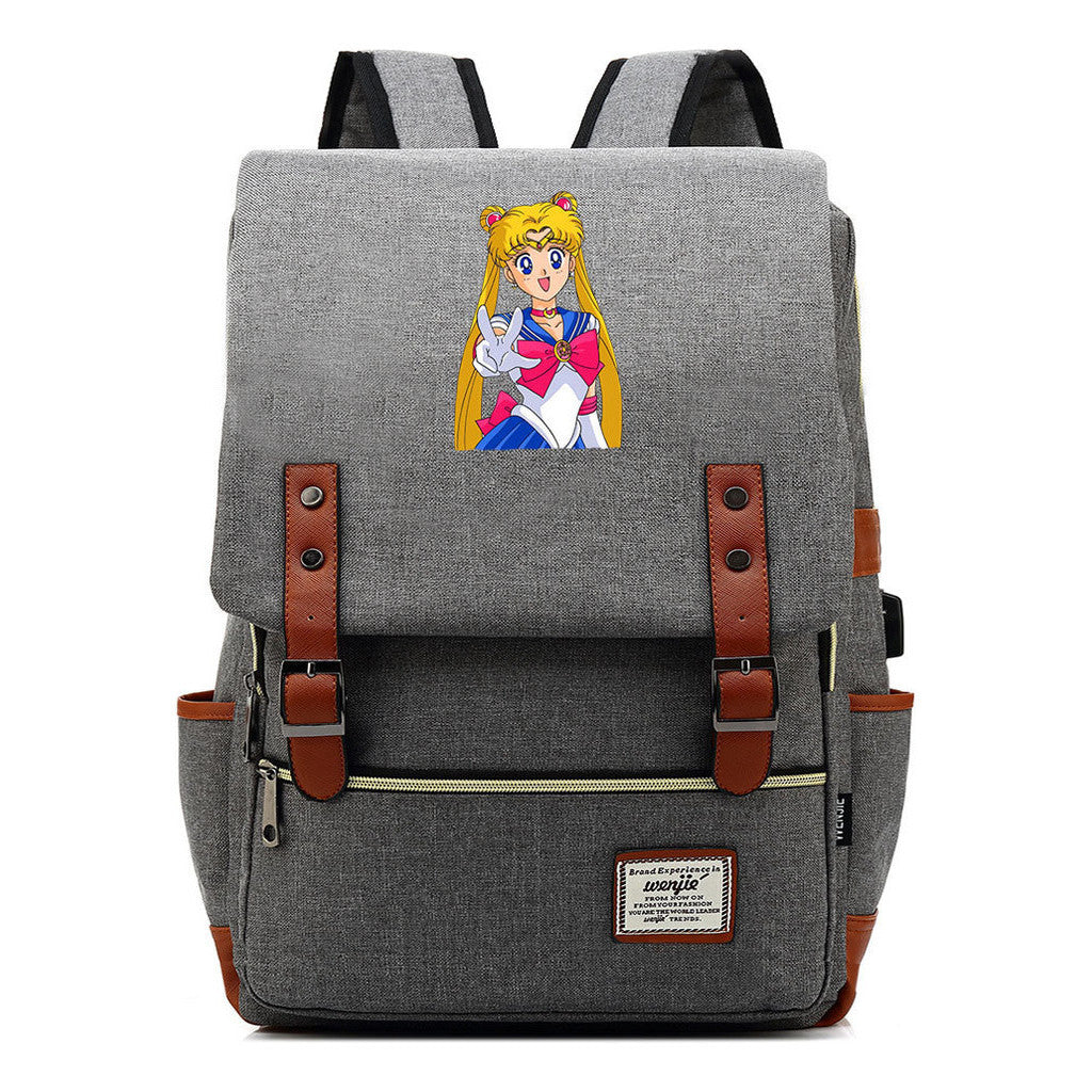 Anime Beauty Girl Warrior Youth Student School Bag Usb Men's And Women's Leisure Backpack