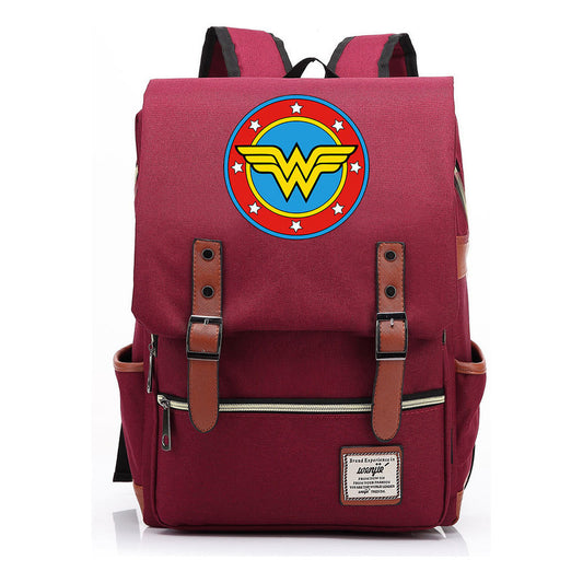 Anime Wonder Woman Printed Youth Student School Bag Men's And Women's Leisure Belt Buckle Backpack