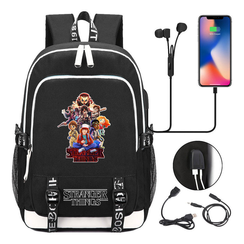 Strange Story Printed Usb Youth Student Backpack For Men And Women's Leisure Travel Backpack