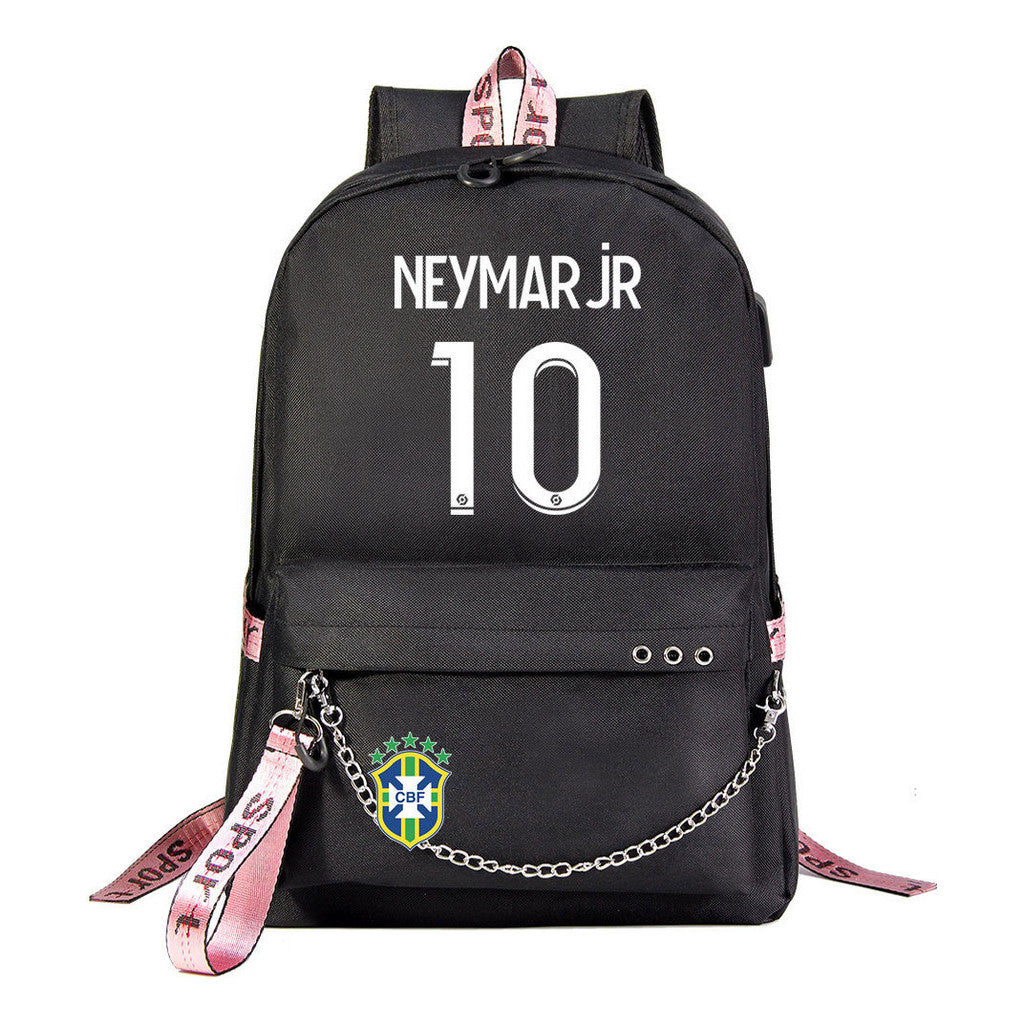 Football Star Neymar Printed Usb Youth Student Backpack For Men And Women's Leisure Travel Backpack
